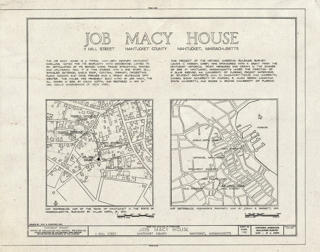 Blueprint HABS Mass,10-NANT,51- (Sheet 1 of 8) - Job Macy House, 11 Mill Street, Nantucket, Nantucket County, MA