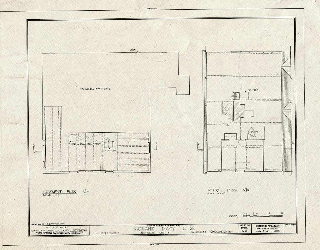Blueprint HABS Mass,10-NANT,71- (Sheet 2 of 11) - Nathaniel Macy House, 12 Liberty Street, Nantucket, Nantucket County, MA
