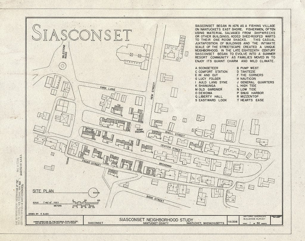 Blueprint HABS Mass,10-NANT,104- (Sheet 1 of 30) - Siasconset Neighborhood Study, Broadway, Shell, New, Center & Front Streets & Pump Square, Nantucket, Nantucket County, MA
