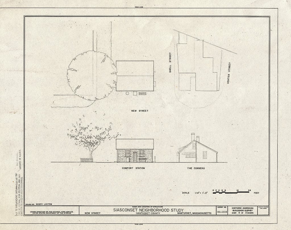 Blueprint HABS Mass,10-NANT,104- (Sheet 8 of 30) - Siasconset Neighborhood Study, Broadway, Shell, New, Center & Front Streets & Pump Square, Nantucket, Nantucket County, MA