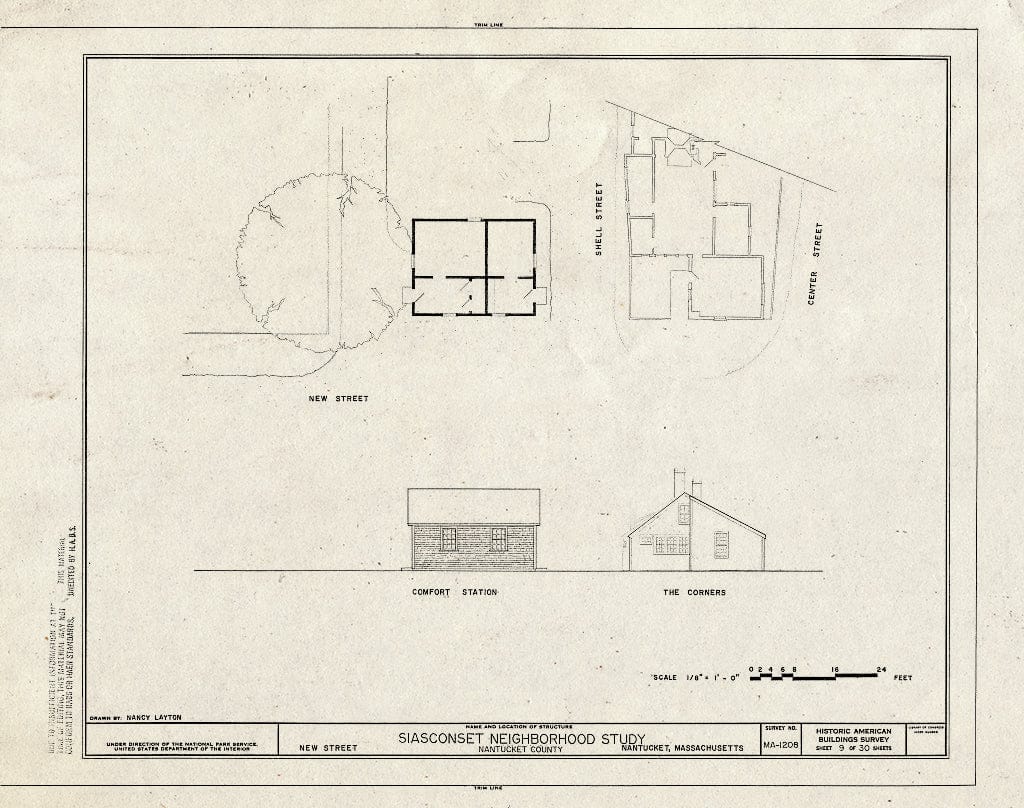 Blueprint HABS Mass,10-NANT,104- (Sheet 9 of 30) - Siasconset Neighborhood Study, Broadway, Shell, New, Center & Front Streets & Pump Square, Nantucket, Nantucket County, MA