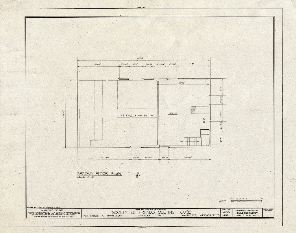 Blueprint HABS Mass,10-NANT,68- (Sheet 3 of 6) - Society of Friends Meetinghouse, Fair Street, Nantucket, Nantucket County, MA
