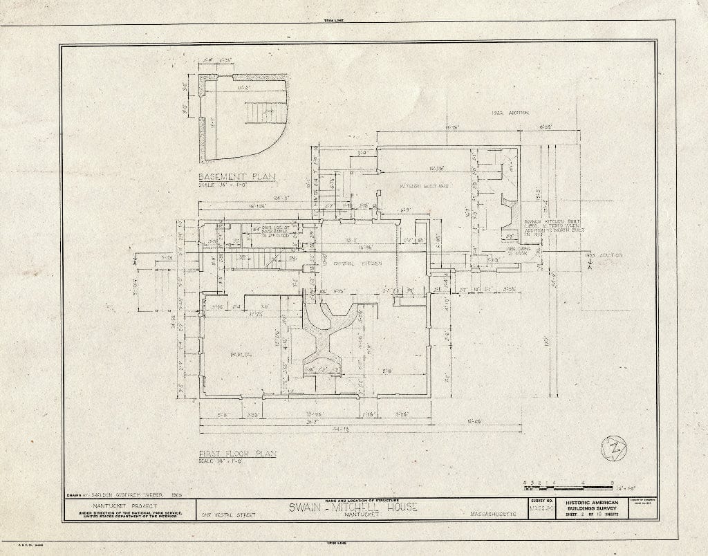 Blueprint HABS Mass,10-NANT,25- (Sheet 2 of 10) - Swain-Mitchell House, 1 Vestal Street, Nantucket, Nantucket County, MA