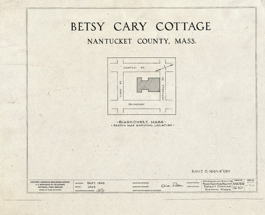 Blueprint 0. Cover Sheet - Shanunga, 10 Broadway (Moved from Original Location), Siasconset, Nantucket County, MA