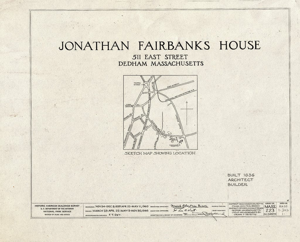 Blueprint HABS Mass,11-DED,1- (Sheet 0 of 24) - Jonathan Fairbanks House, 511 East Street, Dedham, Norfolk County, MA