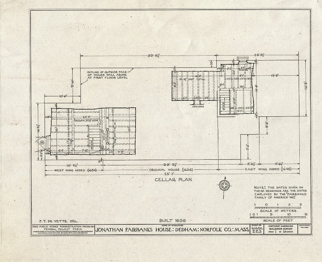 Blueprint HABS Mass,11-DED,1- (Sheet 1 of 24) - Jonathan Fairbanks House, 511 East Street, Dedham, Norfolk County, MA