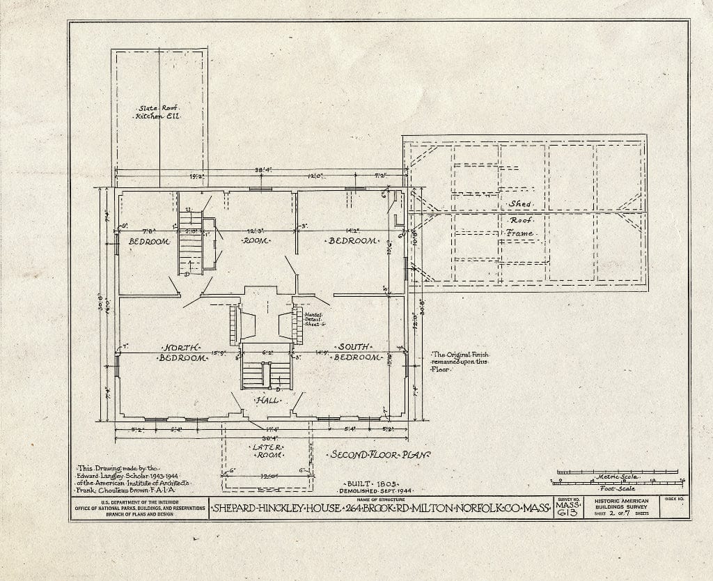 Blueprint HABS Mass,11-Milt,10- (Sheet 2 of 7) - Shepard-Hinckley House, 264 Brook Road, Milton, Norfolk County, MA