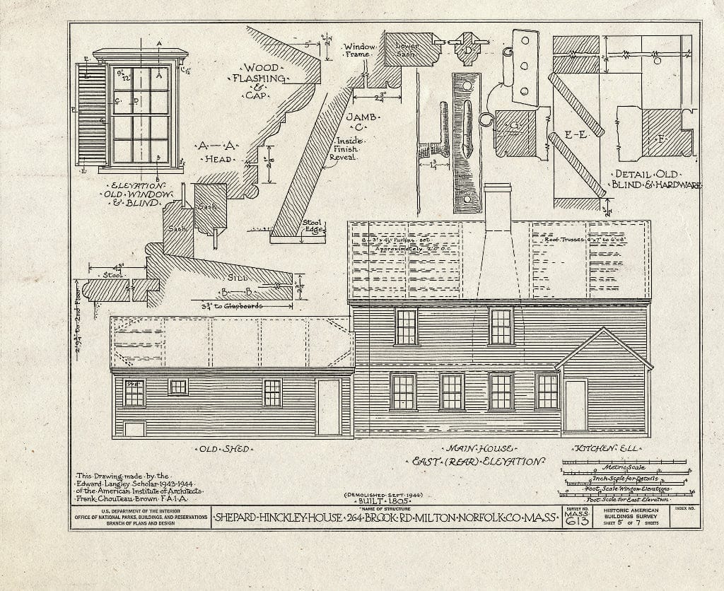 Blueprint HABS Mass,11-Milt,10- (Sheet 5 of 7) - Shepard-Hinckley House, 264 Brook Road, Milton, Norfolk County, MA
