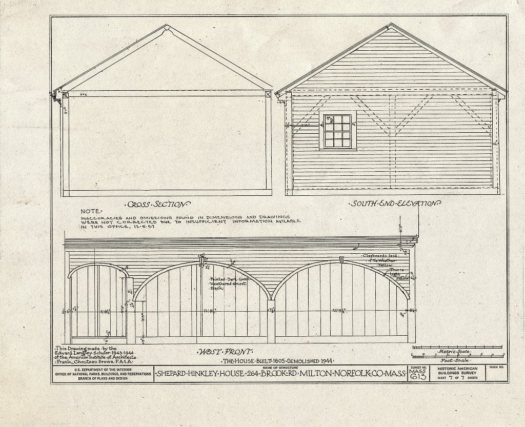 Blueprint HABS Mass,11-Milt,10- (Sheet 7 of 7) - Shepard-Hinckley House, 264 Brook Road, Milton, Norfolk County, MA