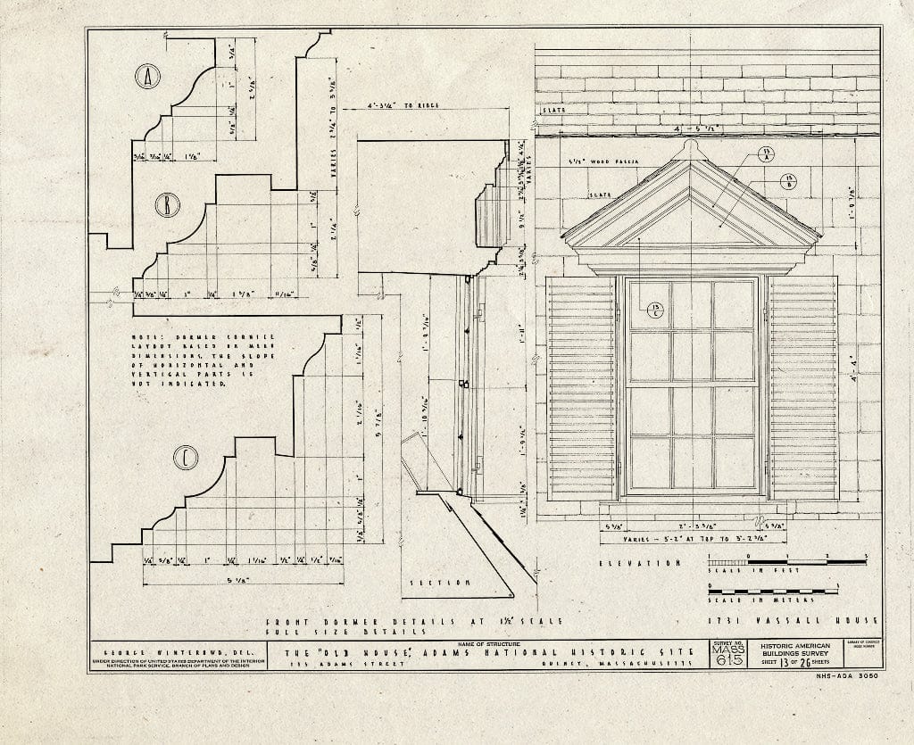 Blueprint HABS Mass,11-QUI,5- (Sheet 13 of 26) - Adams Mansion, 135 Adams Street, Quincy, Norfolk County, MA