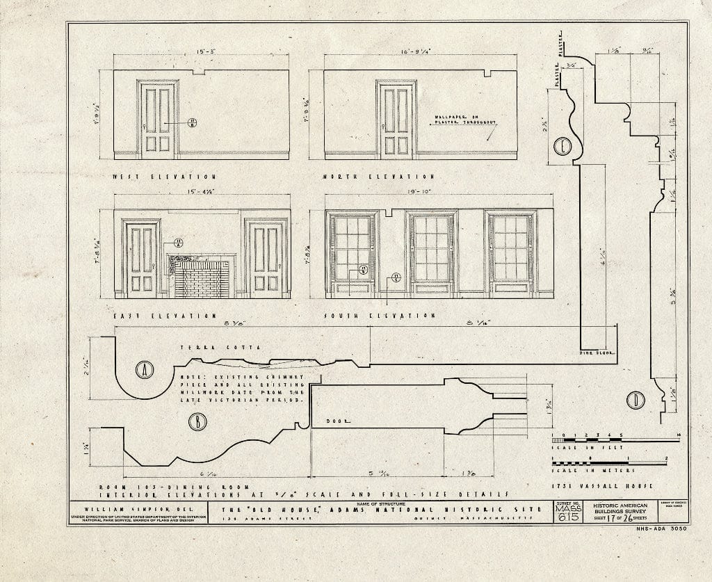 Blueprint HABS Mass,11-QUI,5- (Sheet 17 of 26) - Adams Mansion, 135 Adams Street, Quincy, Norfolk County, MA