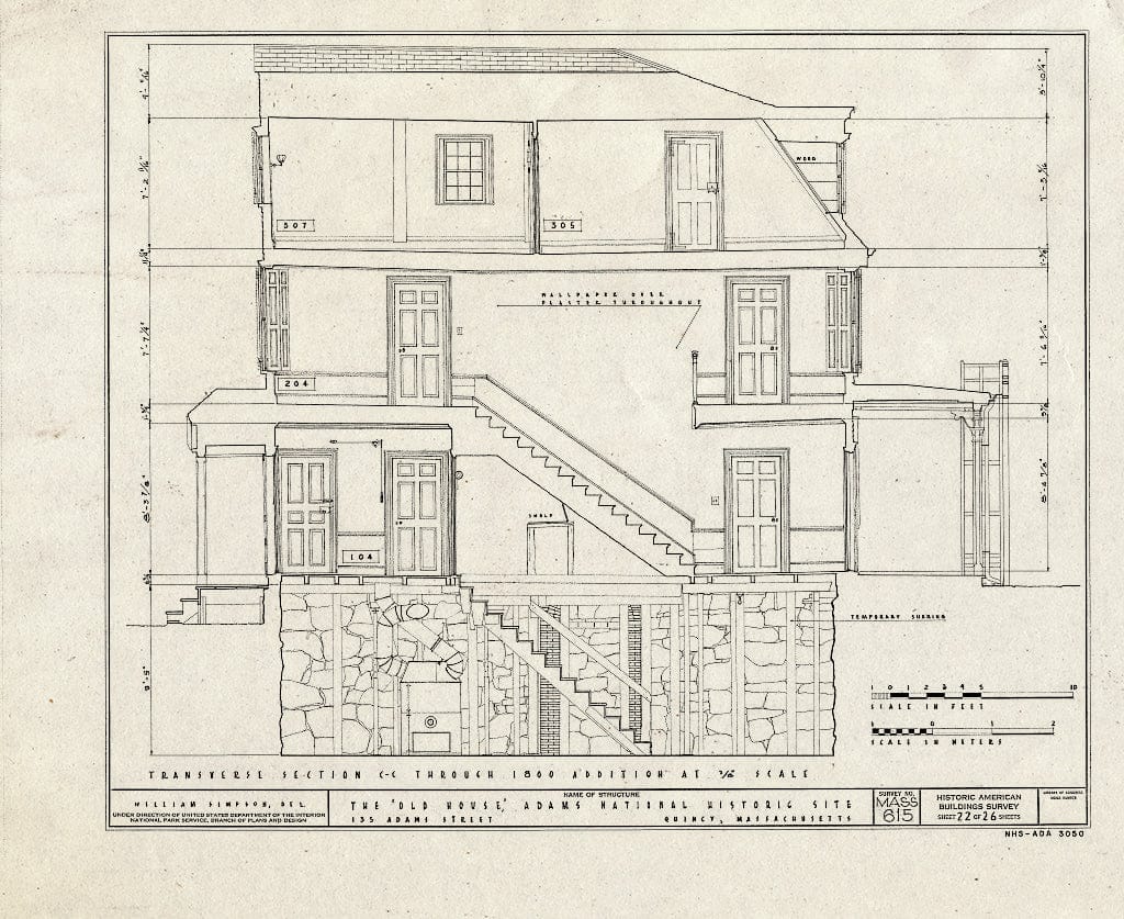 Blueprint HABS Mass,11-QUI,5- (Sheet 22 of 26) - Adams Mansion, 135 Adams Street, Quincy, Norfolk County, MA