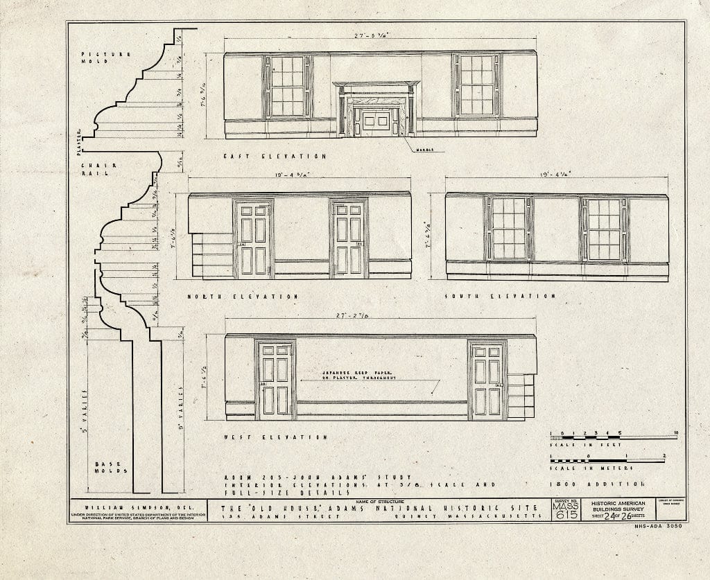 Blueprint HABS Mass,11-QUI,5- (Sheet 24 of 26) - Adams Mansion, 135 Adams Street, Quincy, Norfolk County, MA