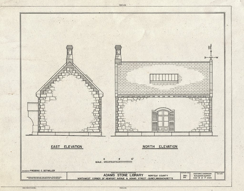 Blueprint HABS Mass,11-QUI,5D- (Sheet 3 of 7) - Adams Mansion, Stone Library, 135 Adams Street, Quincy, Norfolk County, MA