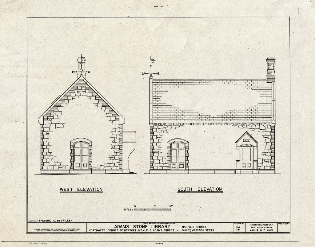 Blueprint HABS Mass,11-QUI,5D- (Sheet 4 of 7) - Adams Mansion, Stone Library, 135 Adams Street, Quincy, Norfolk County, MA