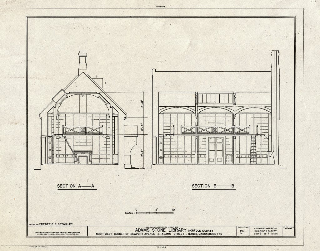 Blueprint HABS Mass,11-QUI,5D- (Sheet 5 of 7) - Adams Mansion, Stone Library, 135 Adams Street, Quincy, Norfolk County, MA