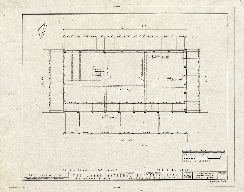 Blueprint HABS Mass,11-QUI,5E- (Sheet 1 of 3) - Adams Mansion, Woodshed, 135 Adams Street, Quincy, Norfolk County, MA