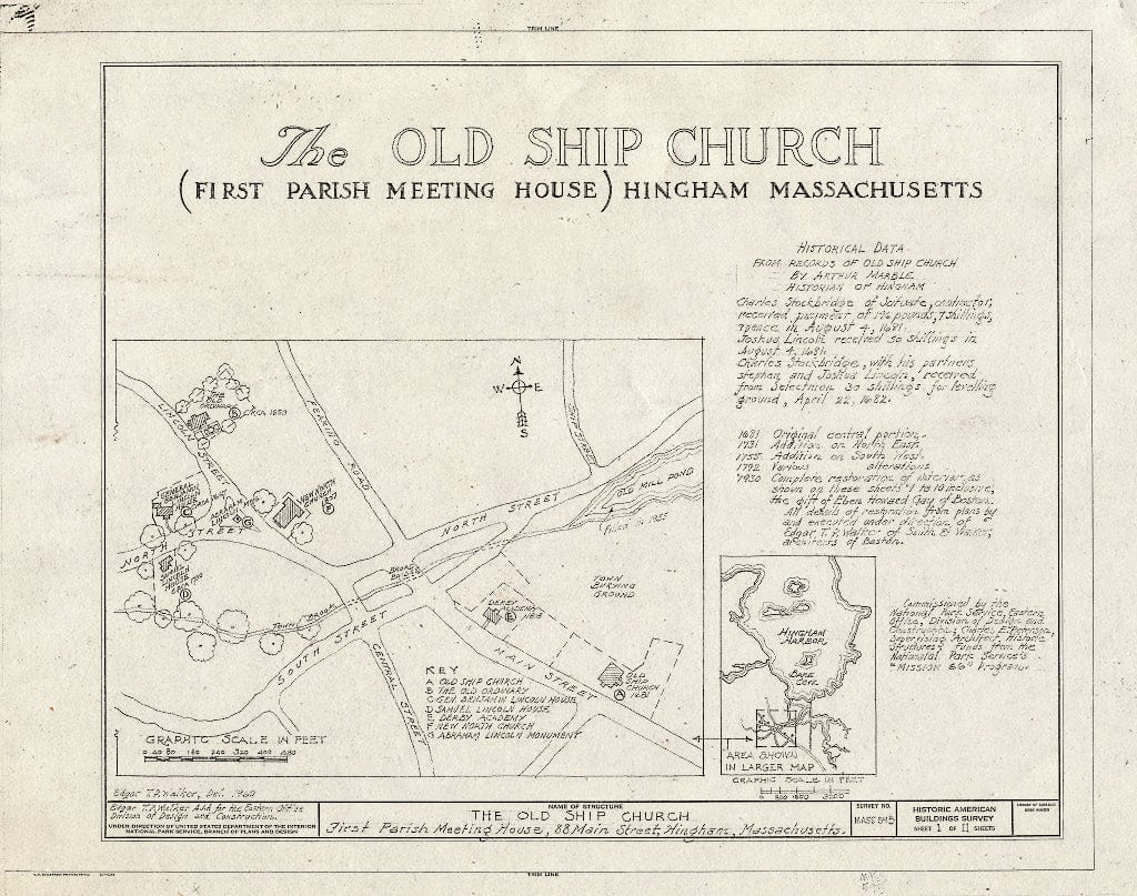 Blueprint HABS Mass,12-Hing,5- (Sheet 1 of 11) - Old Ship Church, 88 Main Street, Hingham, Plymouth County, MA