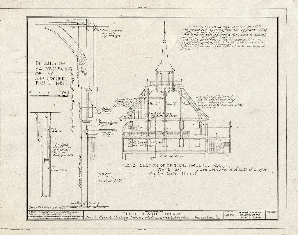 Blueprint HABS Mass,12-Hing,5- (Sheet 4 of 11) - Old Ship Church, 88 Main Street, Hingham, Plymouth County, MA