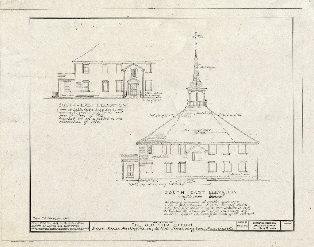 Blueprint HABS Mass,12-Hing,5- (Sheet 6 of 11) - Old Ship Church, 88 Main Street, Hingham, Plymouth County, MA