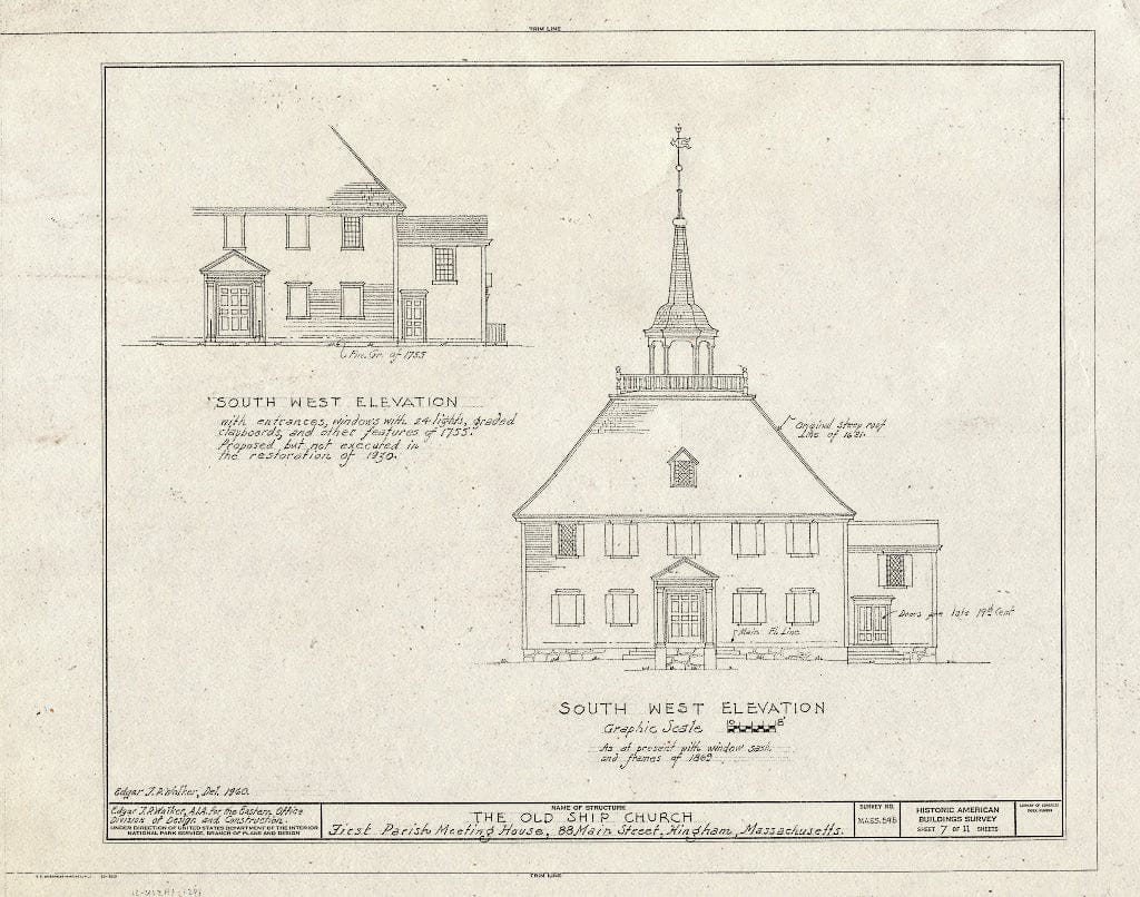 Blueprint HABS Mass,12-Hing,5- (Sheet 7 of 11) - Old Ship Church, 88 Main Street, Hingham, Plymouth County, MA