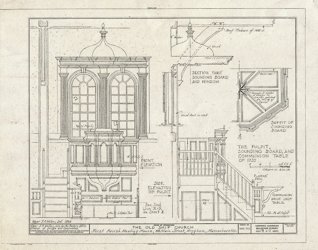 Blueprint HABS Mass,12-Hing,5- (Sheet 9 of 11) - Old Ship Church, 88 Main Street, Hingham, Plymouth County, MA