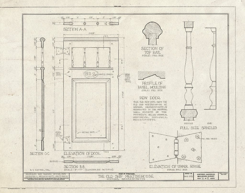 Blueprint HABS Mass,12-Hing,5- (Sheet 11 of 11) - Old Ship Church, 88 Main Street, Hingham, Plymouth County, MA