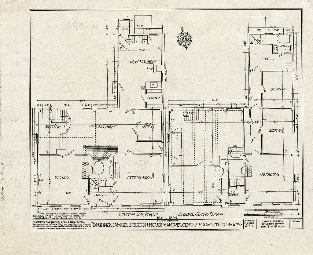 Blueprint HABS Mass,12-HANO,3- (Sheet 1 of 6) - Samuel Stetson House, Hanover Street, Hanover Center, Plymouth County, MA