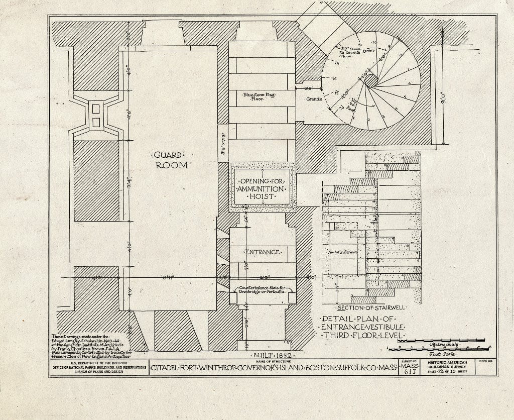 Blueprint HABS Mass,13-BOST,62- (Sheet 12 of 13) - Fort Winthrop, Citadel, Governor's Island, Boston, Suffolk County, MA