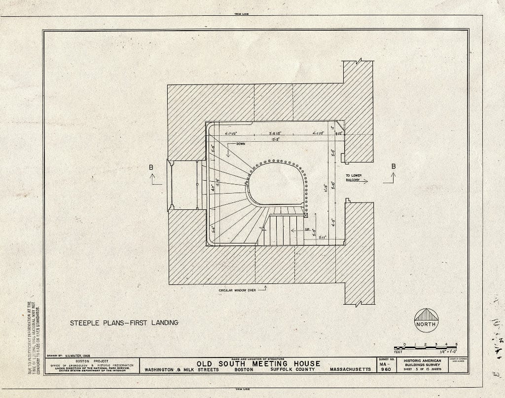 Blueprint HABS Mass,13-BOST,54- (Sheet 5 of 15) - Old South Meetinghouse, Washington & Milk Streets, Boston, Suffolk County, MA