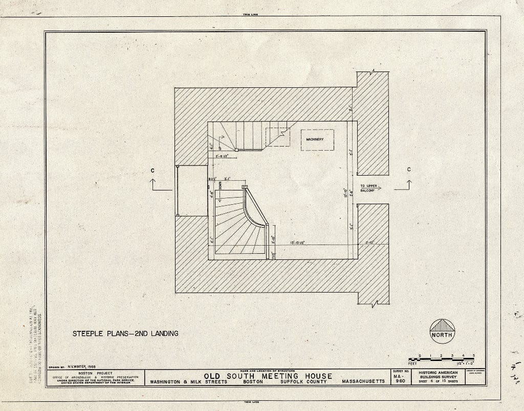 Blueprint HABS Mass,13-BOST,54- (Sheet 6 of 15) - Old South Meetinghouse, Washington & Milk Streets, Boston, Suffolk County, MA