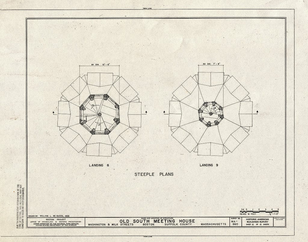 Blueprint HABS Mass,13-BOST,54- (Sheet 12 of 15) - Old South Meetinghouse, Washington & Milk Streets, Boston, Suffolk County, MA