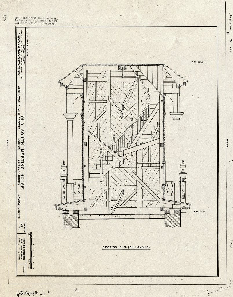 Blueprint HABS Mass,13-BOST,54- (Sheet 13 of 15) - Old South Meetinghouse, Washington & Milk Streets, Boston, Suffolk County, MA