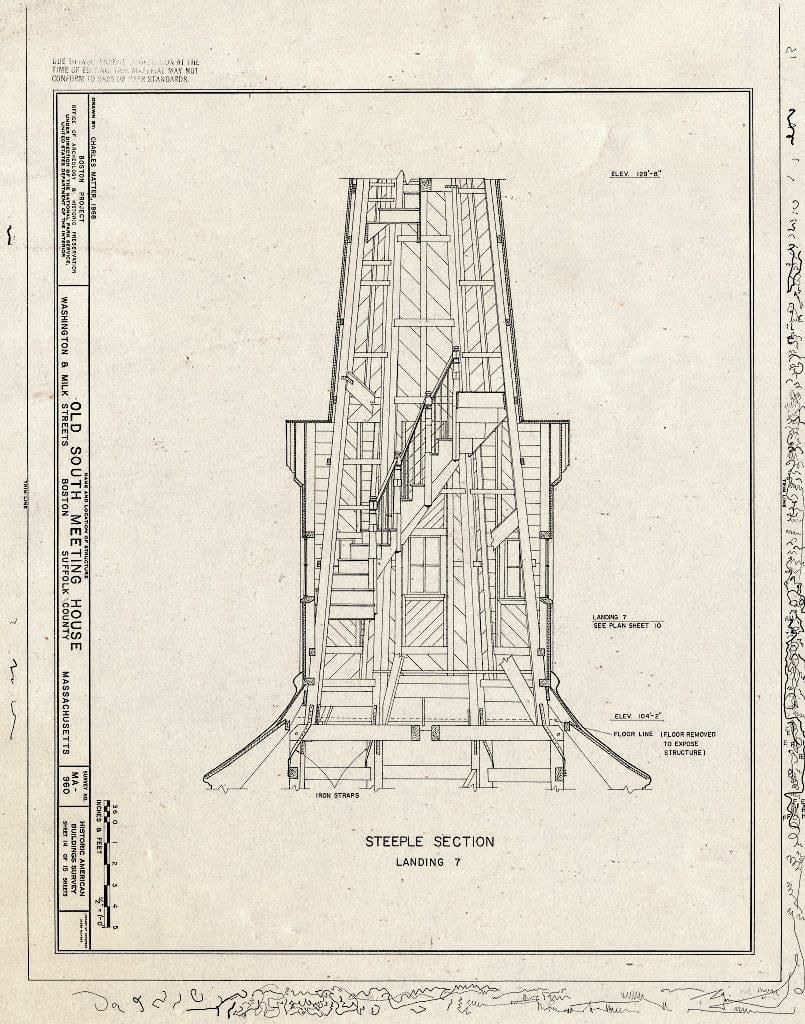Blueprint HABS Mass,13-BOST,54- (Sheet 14 of 15) - Old South Meetinghouse, Washington & Milk Streets, Boston, Suffolk County, MA