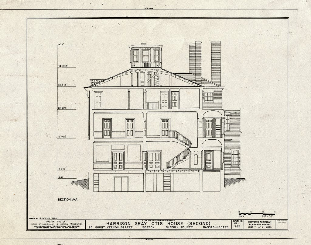 Blueprint HABS Mass,13-BOST,114- (Sheet 7 of 9) - Harrison Gray Otis House (Second), 85 Mount Vernon Street, Boston, Suffolk County, MA