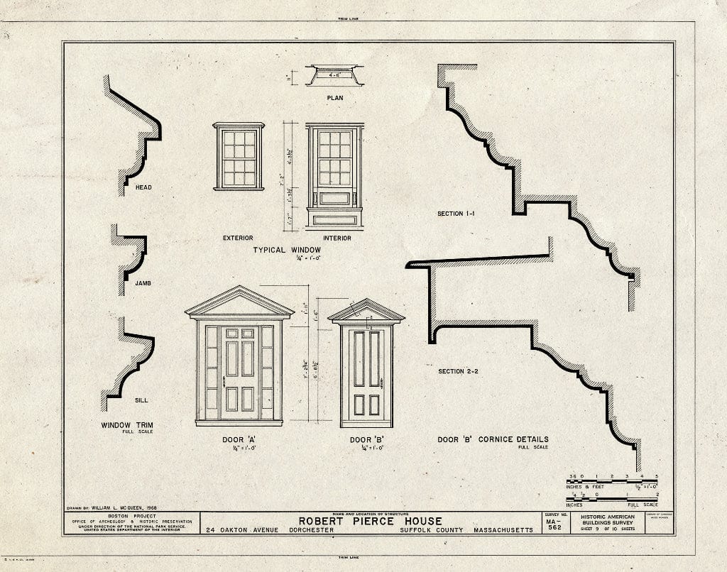 Blueprint HABS Mass,13-DORCH,7- (Sheet 9 of 10) - Robert Pierce House, 24 Oakton Avenue, Dorchester, Suffolk County, MA