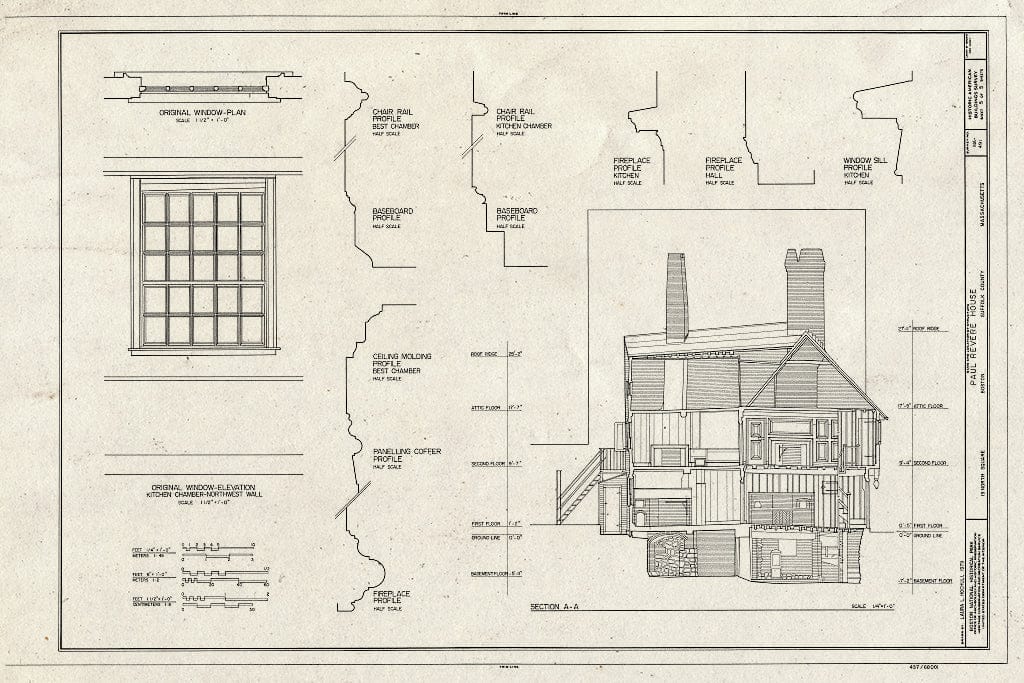 Blueprint HABS Mass,13-BOST,26- (Sheet 5 of 5) - Paul Revere House, 19 North Square, Boston, Suffolk County, MA