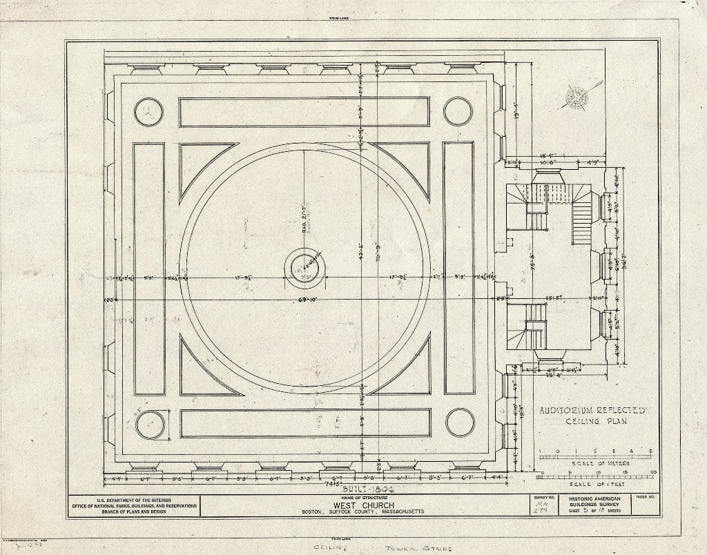 Blueprint HABS Mass,13-BOST,4- (Sheet 3 of 18) - West Church, 131 Cambridge Street, Boston, Suffolk County, MA