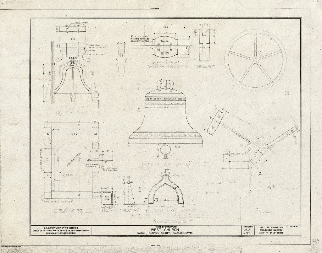 Blueprint HABS Mass,13-BOST,4- (Sheet 18 of 18) - West Church, 131 Cambridge Street, Boston, Suffolk County, MA