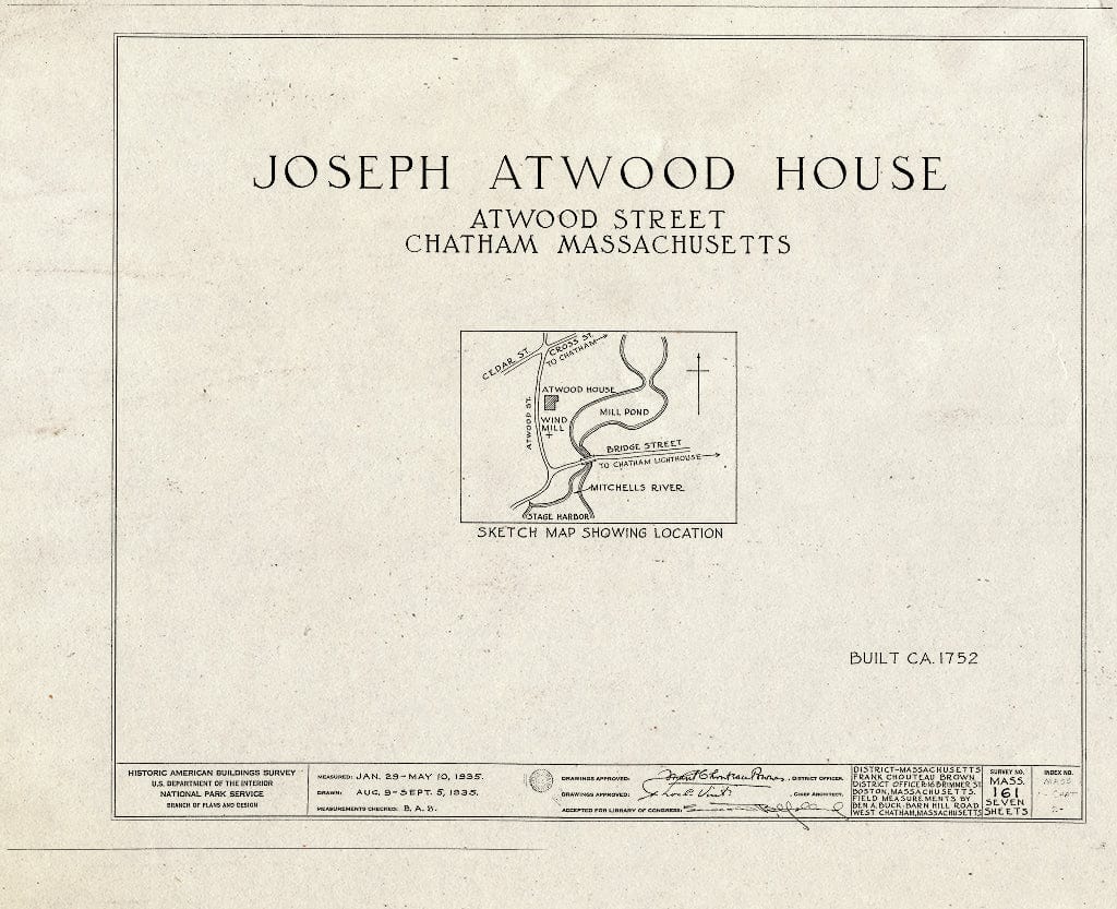 Blueprint HABS Mass,1-Chat,2- (Sheet 0 of 7) - Joseph Atwood House, Atwood Street, Chatham, Barnstable County, MA