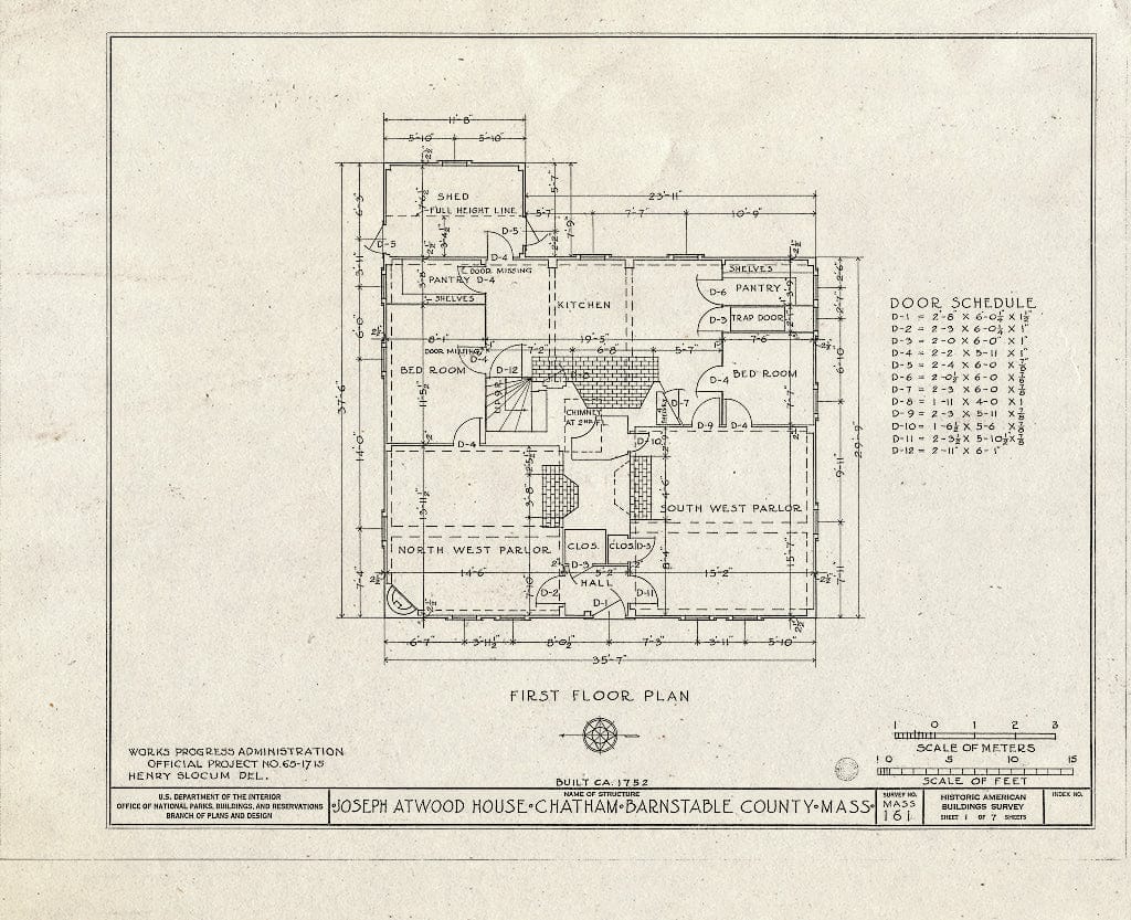 Blueprint HABS Mass,1-Chat,2- (Sheet 1 of 7) - Joseph Atwood House, Atwood Street, Chatham, Barnstable County, MA