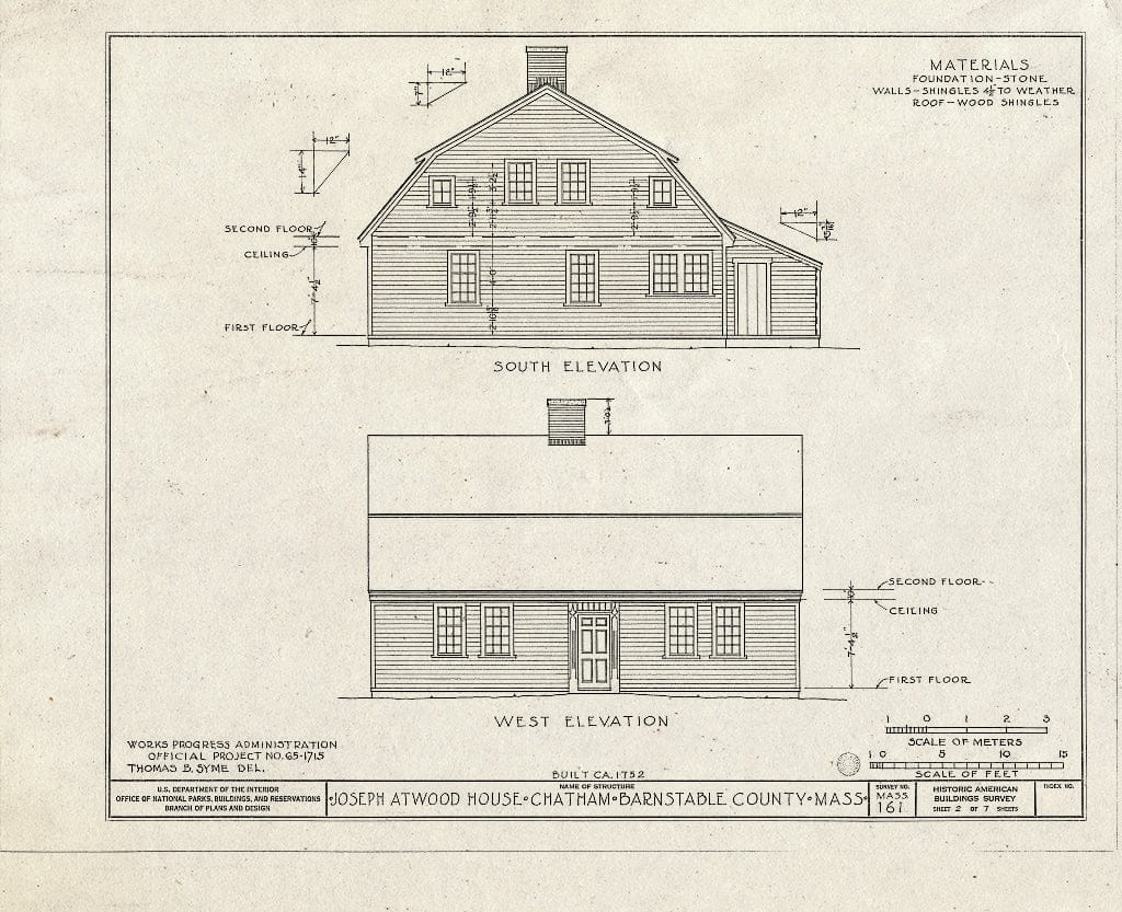 Blueprint HABS Mass,1-Chat,2- (Sheet 2 of 7) - Joseph Atwood House, Atwood Street, Chatham, Barnstable County, MA