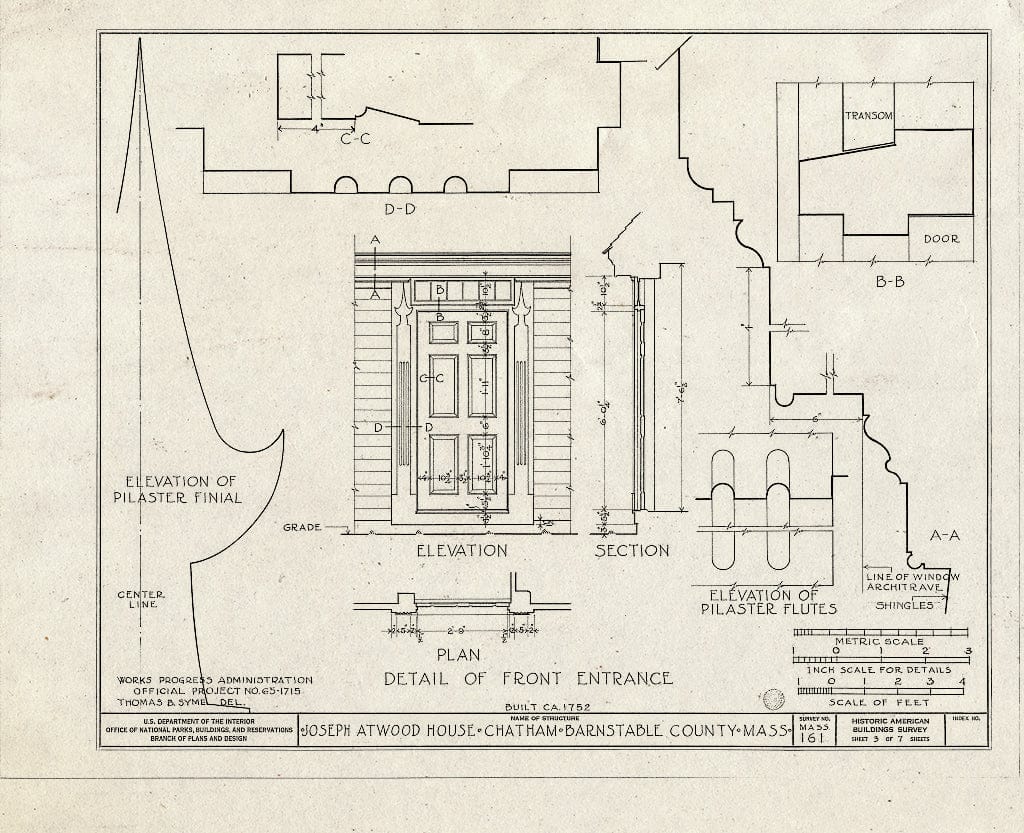 Blueprint HABS Mass,1-Chat,2- (Sheet 3 of 7) - Joseph Atwood House, Atwood Street, Chatham, Barnstable County, MA