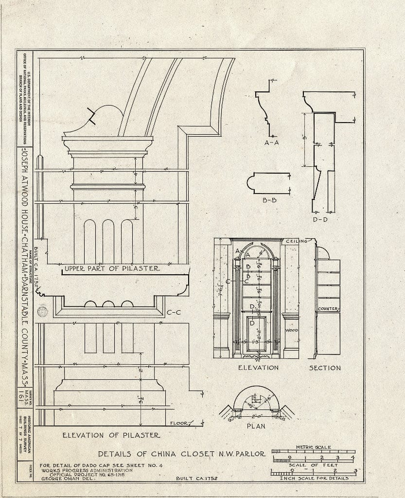 Blueprint HABS Mass,1-Chat,2- (Sheet 7 of 7) - Joseph Atwood House, Atwood Street, Chatham, Barnstable County, MA