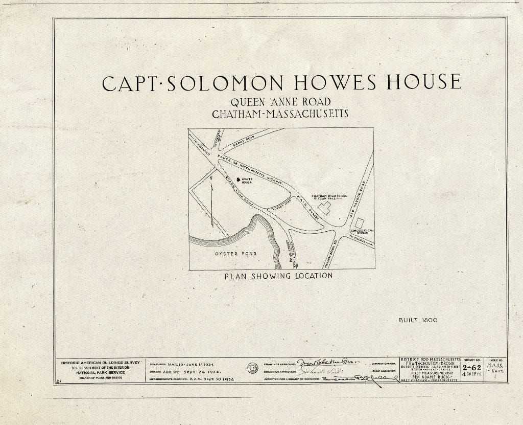Blueprint HABS Mass,1-Chat,1- (Sheet 0 of 4) - Captain Solomon Howes House, Queen Anne Road, Chatham, Barnstable County, MA