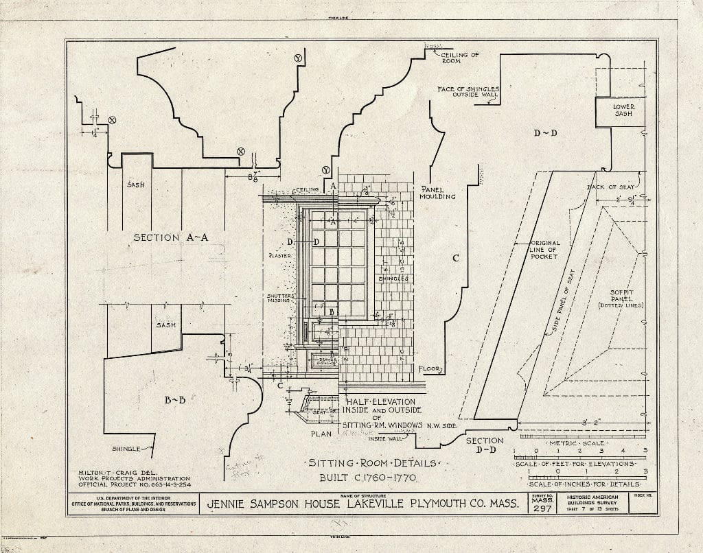 Blueprint HABS Mass,12-LAKVI,2- (Sheet 7 of 13) - Jennie Sampson House, Main Street (Moved to Cotchpinicutt Road, North Chatham, MA), Lakeville, Plymouth County, MA