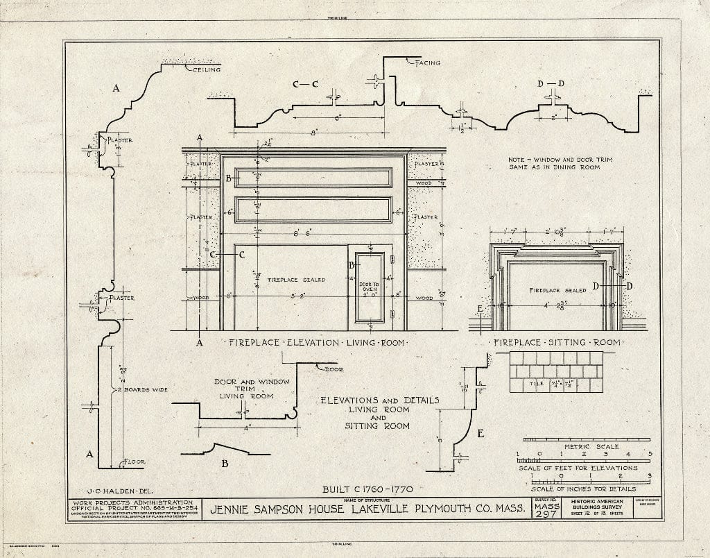 Blueprint HABS Mass,12-LAKVI,2- (Sheet 12 of 13) - Jennie Sampson House, Main Street (Moved to Cotchpinicutt Road, North Chatham, MA), Lakeville, Plymouth County, MA