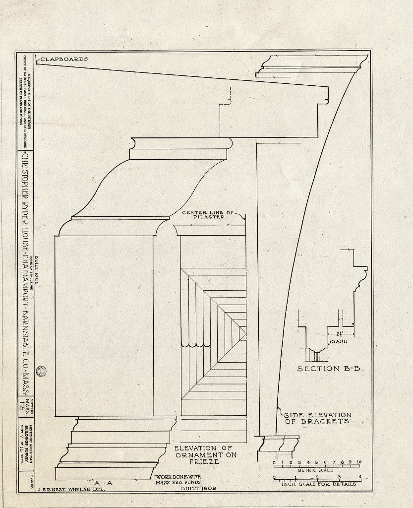 Blueprint HABS Mass,1-CHATPO,1- (Sheet 7 of 15) - Christopher Ryder House, Ryder's Cove Vicinity, Chatham Port, Barnstable County, MA