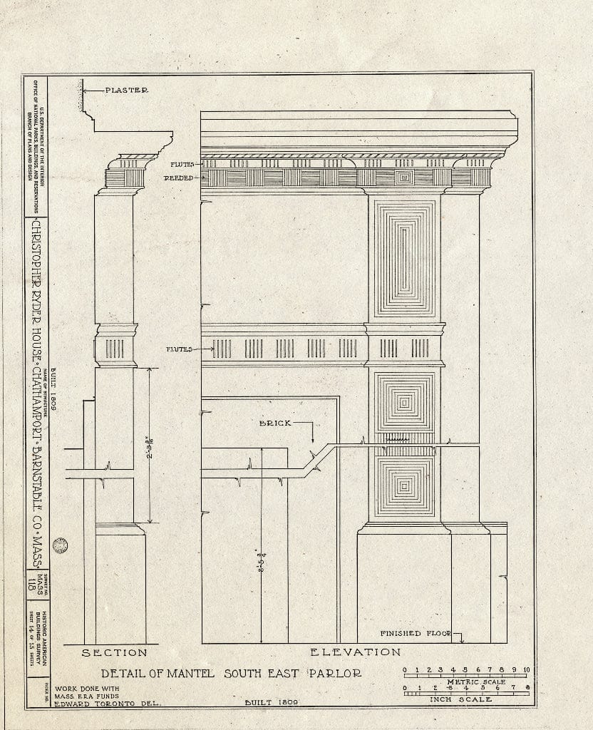 Blueprint HABS Mass,1-CHATPO,1- (Sheet 14 of 15) - Christopher Ryder House, Ryder's Cove Vicinity, Chatham Port, Barnstable County, MA