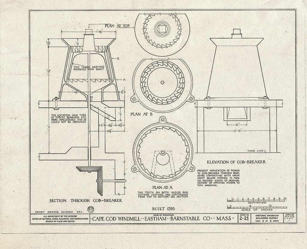 Blueprint HABS Mass,1-East,1- (Sheet 5 of 5) - Cape Cod Windmill, Samoset Road (Moved from Plymouth to Truro to Eastham, MA), Eastham, Barnstable County, MA